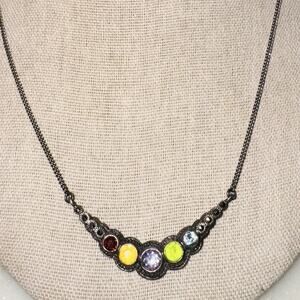 TH 925 Sterling Silver Curved Collar Necklace Multi Gemstone Design